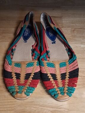 Women's 9 Colorful Woven Leather Slip On Sandals